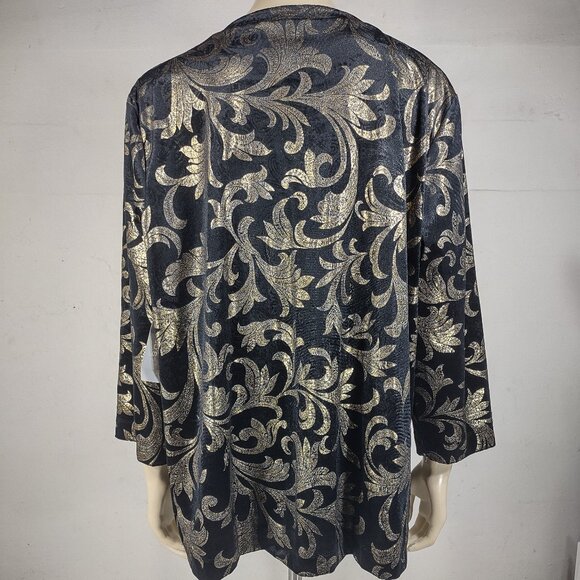 NWT Chico's black gold foiled velvet notch neck blouse top womens size 4 - Picture 5 of 9